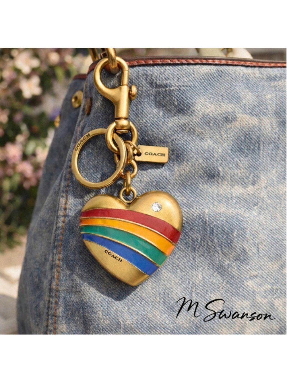 NEW Coach Rainbow Brass & Enamel Finish Heart Bag Charm CAX71 NWT